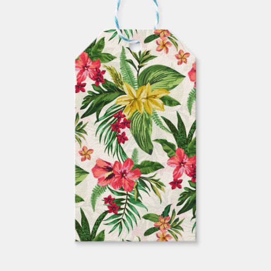 かわいいカラフル花と緑の離れ花 ギフトタグ (正面)