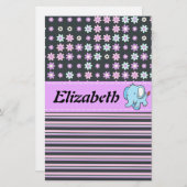 かわいいカラフル花ストライプ象 便箋 (正面/裏面)