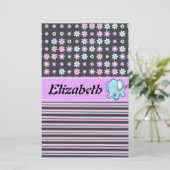 かわいいカラフル花ストライプ象 便箋 (スタンド正面)