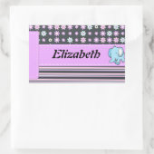 かわいいカラフル花ストライプ象 長方形シール (バッグ)