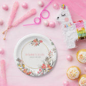 かわいいカラフル花フレーム金ゴールドアクセント ペーパープレート (パーティー)