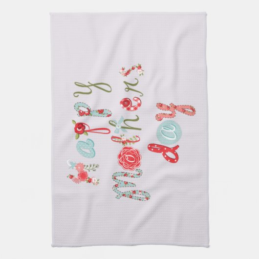 かわいいカラフル花手紙と母の日 キッチンタオル (縦)