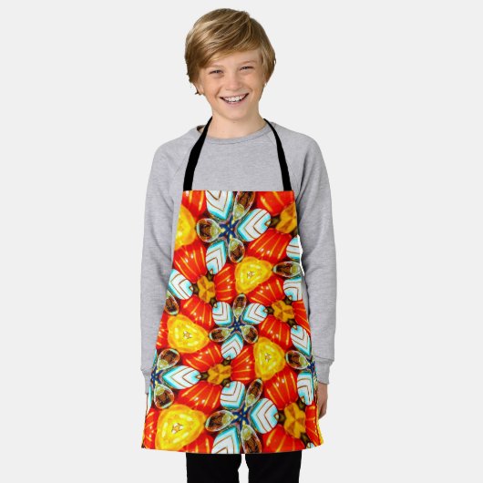 かわいいカラフル花柄 エプロン (着用した状態)