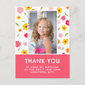 かわいいカラフル花誕生日キッズガール写真 ポストカード (正面)
