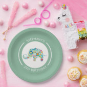 かわいいカラフル花象モノグラム ペーパープレート (パーティー)