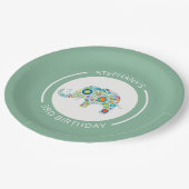 かわいいカラフル花象モノグラム ペーパープレート (アングル)