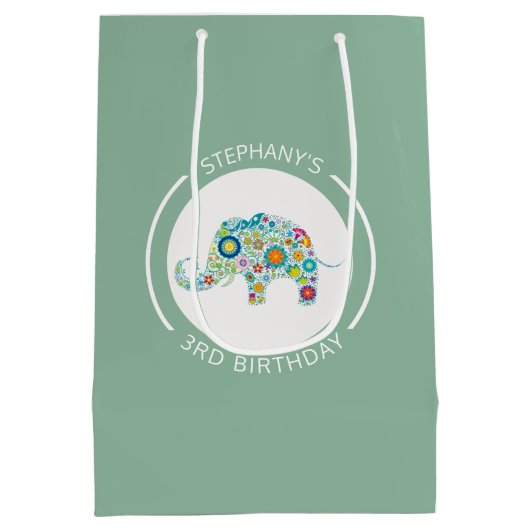 かわいいカラフル花象モノグラム ミディアムペーパーバッグ (裏面)