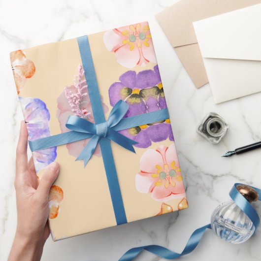 かわいいカラフル花 ラッピングペーパー (ギフト)