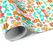 かわいいカラフル虫の模様 ラッピングペーパー (ロールコーナー)
