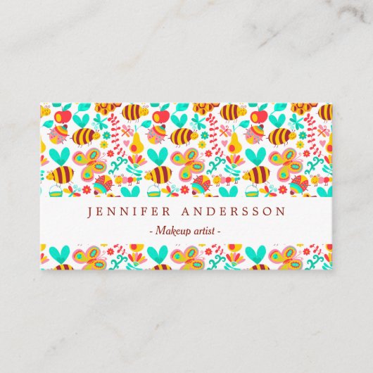 かわいいカラフル虫の模様 名刺 (正面)