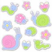 かわいいカラフル虫、カタツムリ、花 シール (正面)