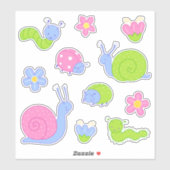 かわいいカラフル虫、カタツムリ、花 シール (シート)