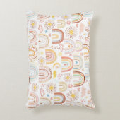 かわいいカラフル虹とデイジーの花抽象芸術 アクセントクッション (正面(垂直))