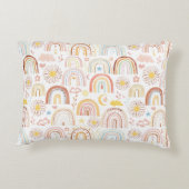 かわいいカラフル虹とデイジーの花抽象芸術 アクセントクッション (裏面)