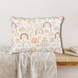 かわいいカラフル虹とデイジーの花抽象芸術 アクセントクッション