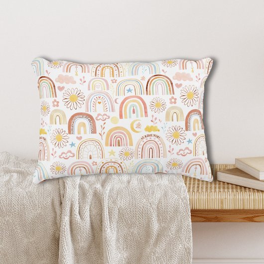 かわいいカラフル虹とデイジーの花抽象芸術 アクセントクッション