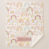 かわいいカラフル虹とデイジーの花抽象芸術 シェルパブランケット (正面)