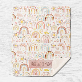 かわいいカラフル虹とデイジーの花抽象芸術 シェルパブランケット