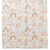 かわいいカラフル虹とデイジーの花抽象芸術 シャワーカーテン (正面)