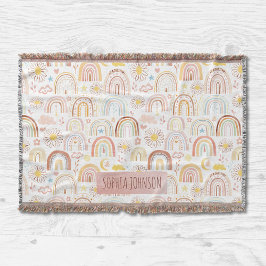 かわいいカラフル虹とデイジーの花抽象芸術 スローブランケット