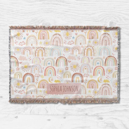 かわいいカラフル虹とデイジーの花抽象芸術 スローブランケット