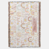 かわいいカラフル虹とデイジーの花抽象芸術 スローブランケット (正面縦)