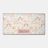 かわいいカラフル虹とデイジーの花抽象芸術 デスクマット (正面)