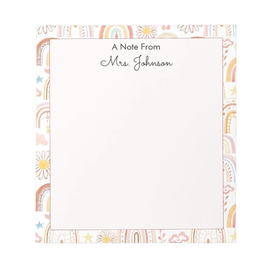 かわいいカラフル虹とデイジーの花抽象芸術 ノートパッド (正面)