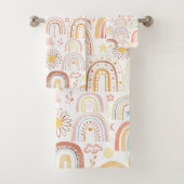 かわいいカラフル虹とデイジーの花抽象芸術 バスタオルセット (インサイチュ)