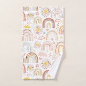 かわいいカラフル虹とデイジーの花抽象芸術 バスタオルセット (ハンドタオル)