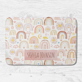 かわいいカラフル虹とデイジーの花抽象芸術 バスマット