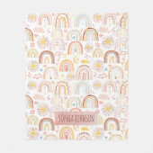 かわいいカラフル虹とデイジーの花抽象芸術 フリースブランケット (正面)