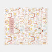 かわいいカラフル虹とデイジーの花抽象芸術 フリースブランケット (正面(横))