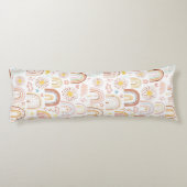 かわいいカラフル虹とデイジーの花抽象芸術 ボディピロー (裏面)