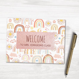 かわいいカラフル虹とデイジーの花抽象芸術 ポストカード