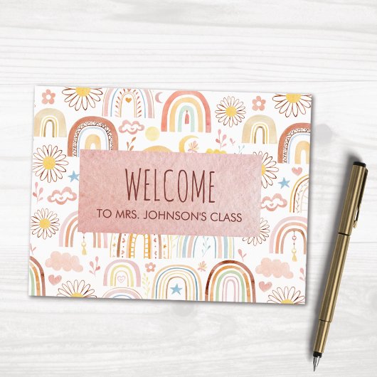 かわいいカラフル虹とデイジーの花抽象芸術 ポストカード