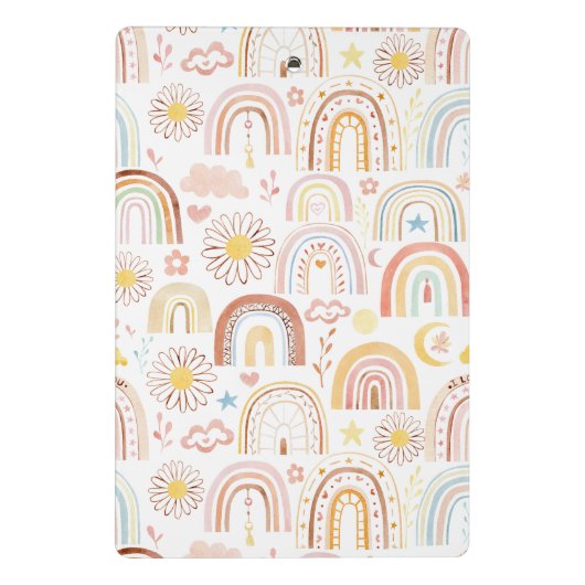 かわいいカラフル虹とデイジーの花抽象芸術 ミニクリップボード (裏面)