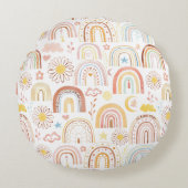 かわいいカラフル虹とデイジーの花抽象芸術 ラウンドクッション (正面)