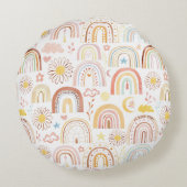 かわいいカラフル虹とデイジーの花抽象芸術 ラウンドクッション (裏面)