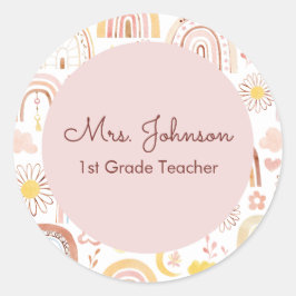 かわいいカラフル虹とデイジーの花抽象芸術 ラウンドシール