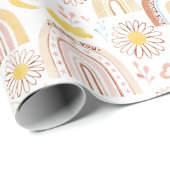 かわいいカラフル虹とデイジーの花抽象芸術 ラッピングペーパー (ロールコーナー)