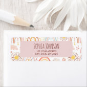 かわいいカラフル虹とデイジーの花抽象芸術 ラベル (インサイチュ)