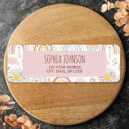 かわいいカラフル虹とデイジーの花抽象芸術 ラベル