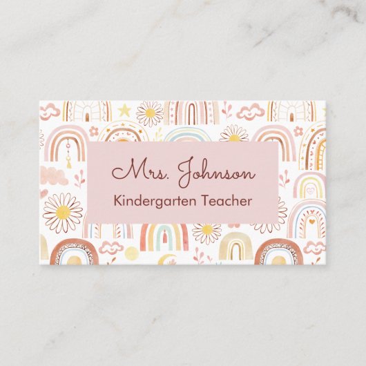 かわいいカラフル虹とデイジーの花抽象芸術 名刺 (正面)