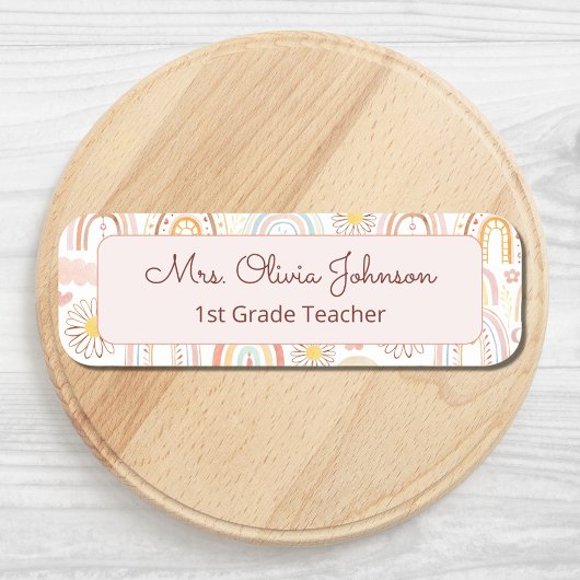 かわいいカラフル虹とデイジーの花抽象芸術 名札