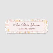 かわいいカラフル虹とデイジーの花抽象芸術 名札 (正面)