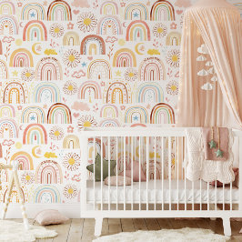 かわいいカラフル虹とデイジーの花抽象芸術 壁紙