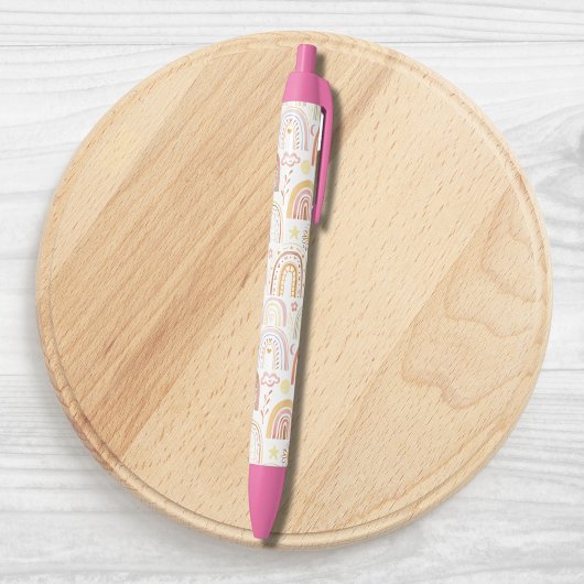 かわいいカラフル虹とデイジーの花抽象芸術 黒ボールペン