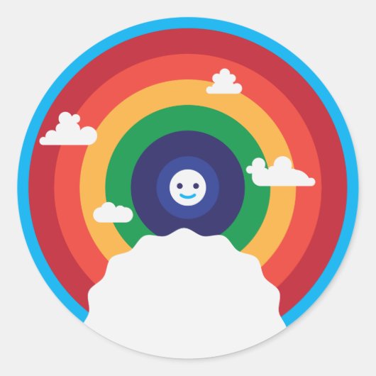 かわいいカラフル虹とハッピー・サン ラウンドシール (正面)