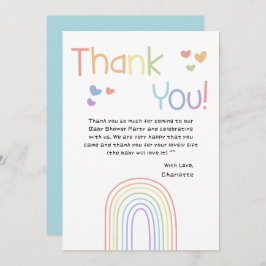 かわいいカラフル虹とハートベイビーシャワー サンキューカード